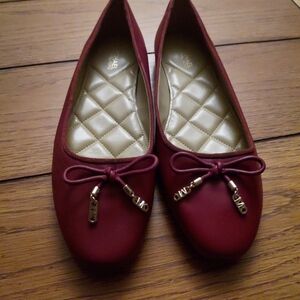 Michael Kors Burgundy Bow Ballet Flats with Gold Accents